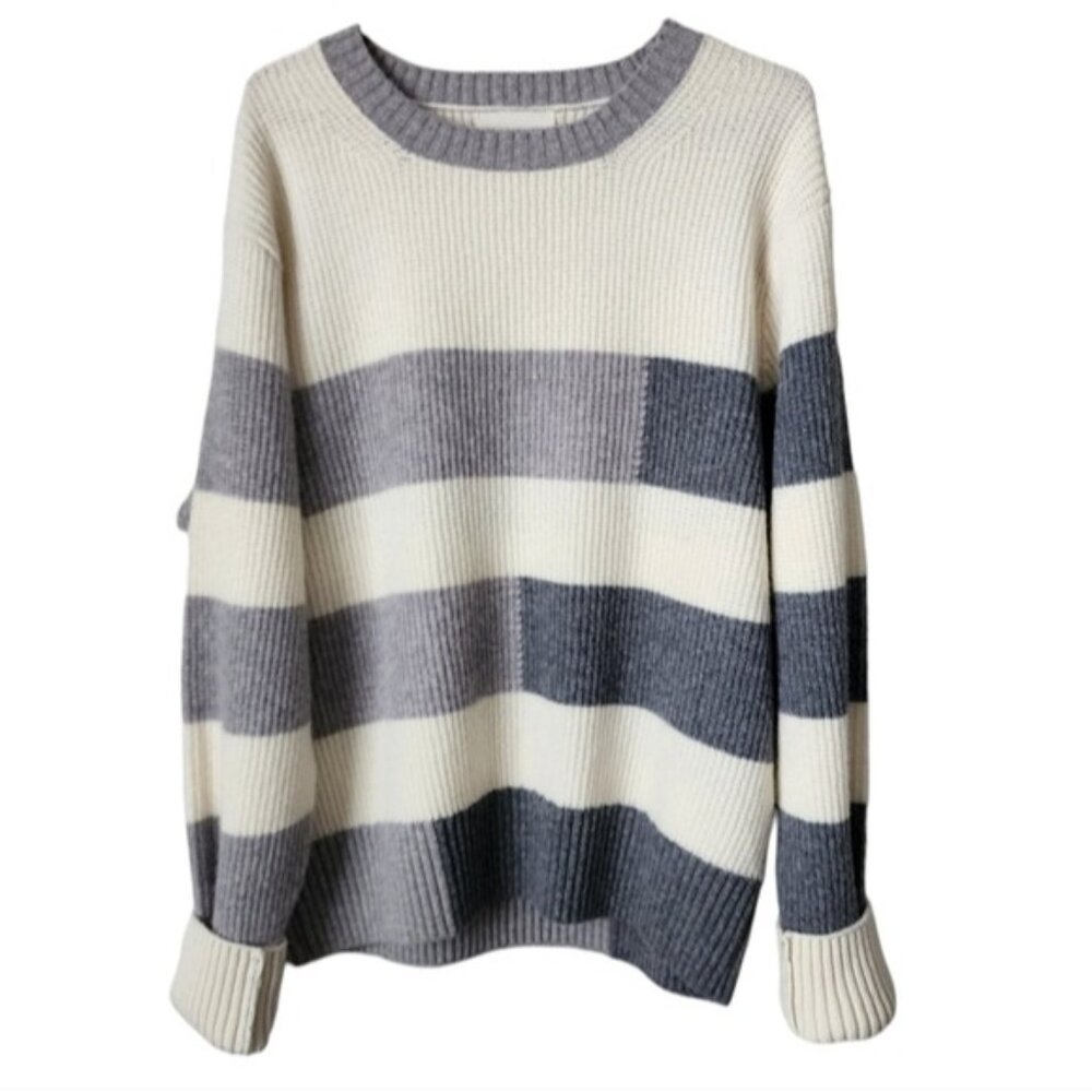 COUNTRY OF ORIGIN 100%‎ lambswool knit colorblock stripe crew sweater XL